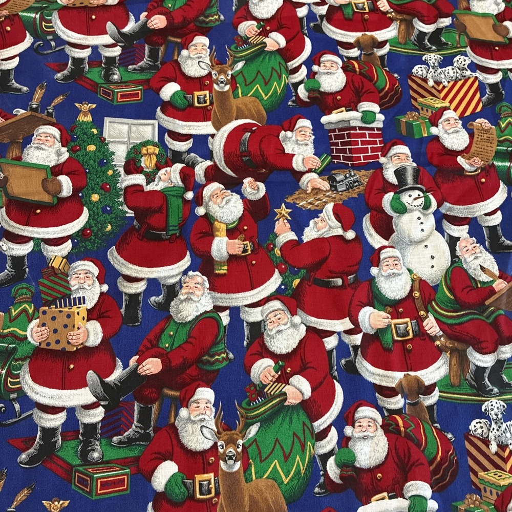 VTG Cranston Fabric Santa Christmas 2 One Yard Pieces Sewn Together